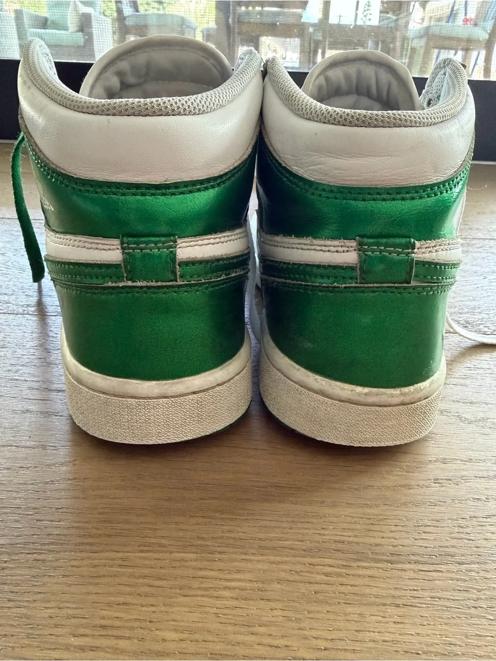 Nike men’s golf White and Metallic Green High-Top Jordan 1’s